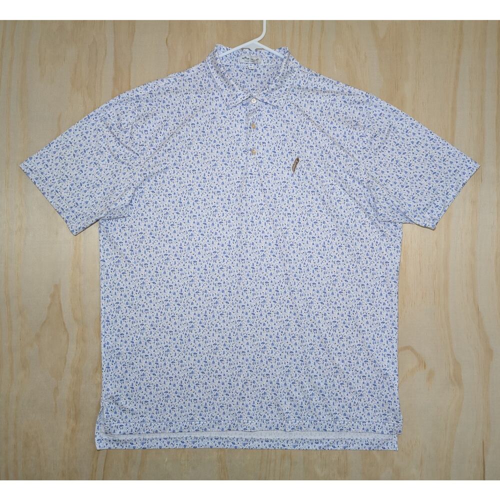 Peter Millar Men's XL Chechessee Creek Polo Summer Comfort Winter Ski Tree Print